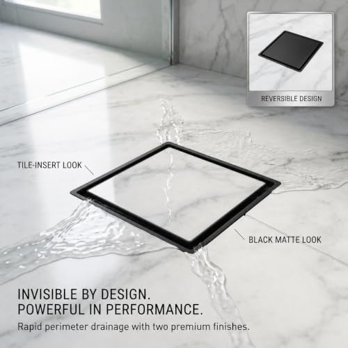 Image of Tapsa Tile Insert Floor Drain | 304 Stainless Steel | Invisible Shower Drain Channel | Shower Drain Channel | Water Drain Channel | with Cockroach Trap. (4X4, Black Matte 20 mm)