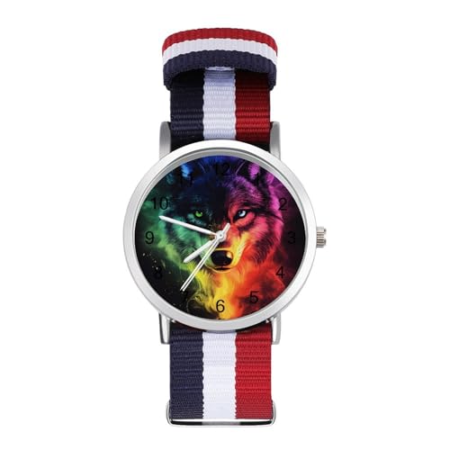 Colorful Wolf Face Funny Wrist Watches for Men Women Fashion Graphic Watch for Work Workout