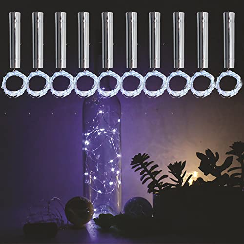 TINYOUTH 10PCS Wine Bottle Lights with Cork Cool White Light, 2M/6.5FT 20 LED Battery Operated Bottle String Light Steady on for DIY Party Wedding Christmas Decor