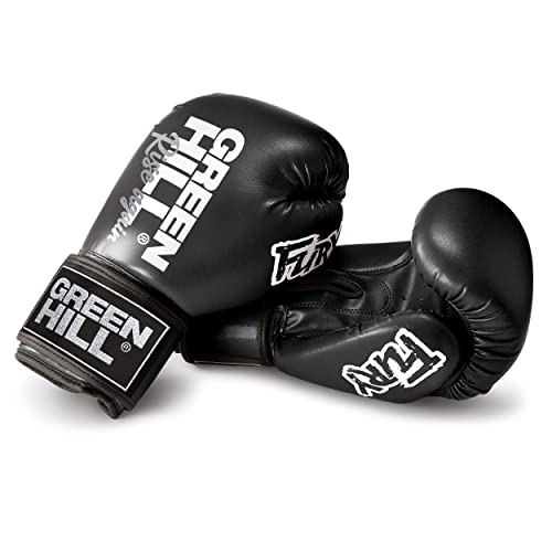 GUANTI DA BOXE FURY GREEN HILL GUANTONI DA PUGILATO KICK BOXING (12 Oz, Black)