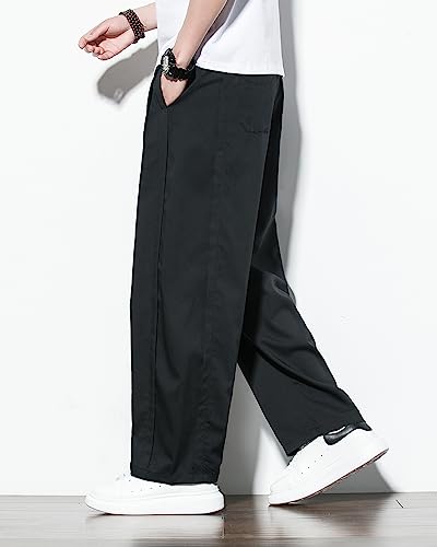 INVACHI Men's Casual and Formal Pants Drawstring Waist Workwear Wrinkle-Resistant Side Pleated Patchwork Pants4