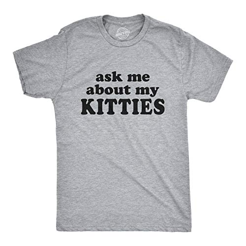 Mens Ask Me About My Kitties Flip Up T Shirt Funny Cat Shirt Offensive Crazy Top Funny T Shirts Cool Flip Short Sleeve Novelty Tees for Guys Light Grey S