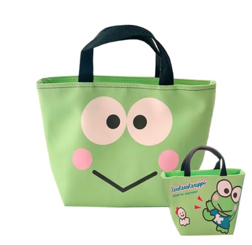 Roffatide Kero Keroppi - Bolsa de almuerzo reutilizable con aislamiento térmico para mujer, bolsa térmica de piel falsa, impermeable, bolsa de mano para el trabajo Roffatide Kero Keroppi - Bolsa de almuerzo reutilizable con aislamiento térmico para mujer, bolsa térmica de piel falsa, impermeable, bolsa de mano para el trabajo