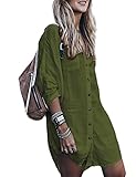 Bsubseach Langarm Strandkleid für Damen Loose Button Down Bademode Beach Shirt Tunika Kleid Army Grün