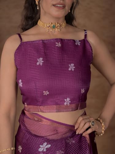 Image of Satrani Women's Kota Chex Printed Saree with Unstitched Blouse Piece