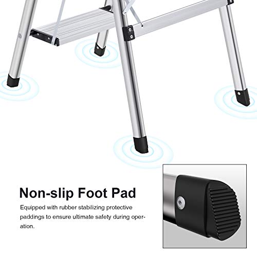 xaestival Lionladder 4 Step Stool Aluminum Ladder Portable Folding Anti-Slip with Rubber Hand Grip 330lbs Capacity,Silver Household Stepladders