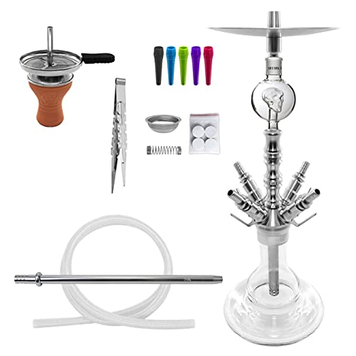 Shisha King® Fiesta 4 Anschluss Wasserpfeife Set 66 cm V2A Edelstahl + Zubehör | Schlauchset Molassefänger…