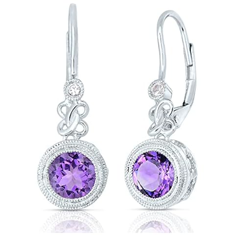 KOKAV Designer 925 Sterling Silver 6mm Round Genuine Peridot/ Amethyst/ Citrine/ Garnet Drop Dangle Beautiful Fashion Earrings, Women Jewelry, Sterling Silver, Amethyst Cover