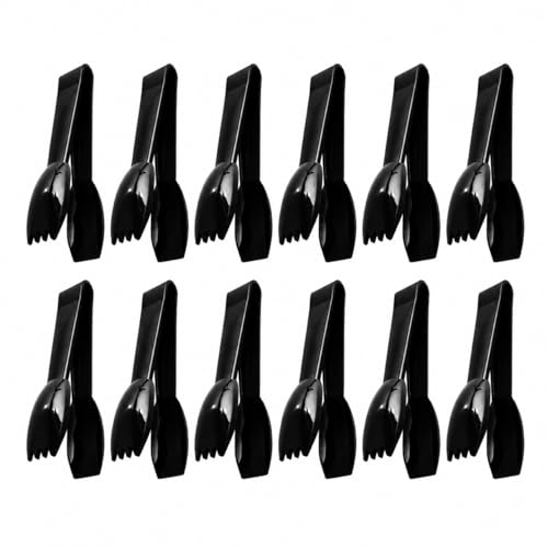 New Star Foodservice 42290 Utility Tong, High Heat Polycarbonate Plastic, Straight Edge, 6 Inch, Set of 12, Black