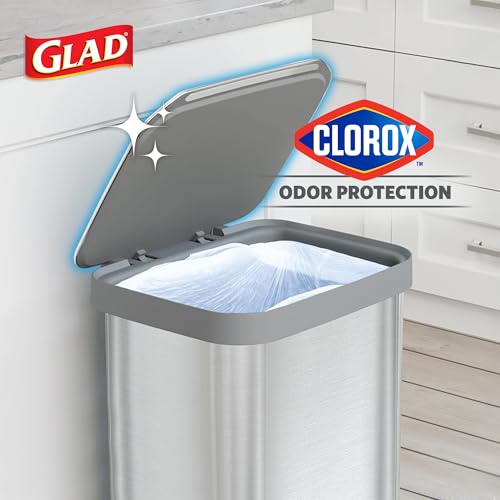 Image of Glad Stainless Steel Step Trash Can, Series 2 with Clorox Protection - Large Metal Kitchen Garbage Bin with Soft Close Lid, Foot Pedal and Waste Bag Roll Holder, 13 Gallon