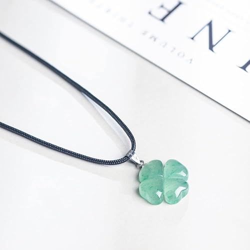 Miniatura 8 de iSTONE Collar de trébol de cuatro hojas hecho con jade aventurina verde para la fe la esperanza del amor y la suerte cadena de cuerda de 16 pulgadas