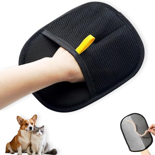 らくらく抜け毛グローブ 抜け毛 グローブ Lumojoy ペット用ブラシ, メッシュ生地, 猫・犬の抜け毛取り, グレー・ブラック