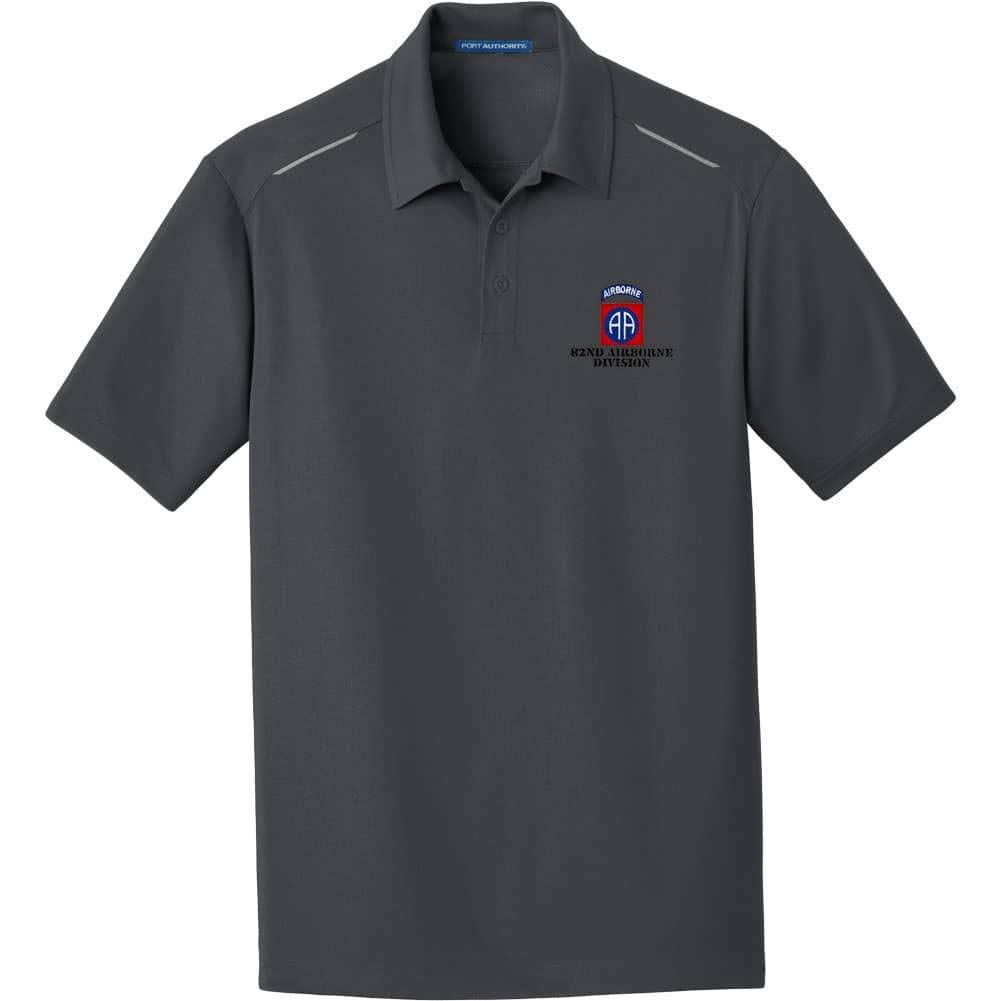 USAMM Army 82nd Airborne Division Embroidered Performance Golf Polo X-Large Battleship Grey