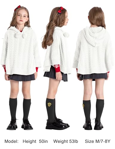 Image of BOBOYOYO Cape for Girls Hooded Cable Knit Poncho Sweaters Kids Shawl