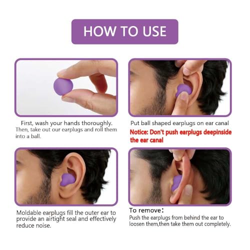 Image of LYSIAN Moldable Silicone Ear Plugs for Sleeping, Snoring & Side Sleepers, Soft Reusable Noise Reduction Earplugs for Sleep, Travel & Swimming, 5 Pairs, Purple