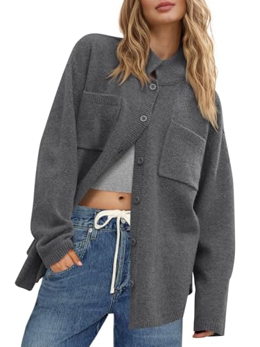Image of Saodimallsu Womens Collared Cardigans Button Down Fall Sweater Jackets Oversized Casual Long Sleeve Knit Shirts