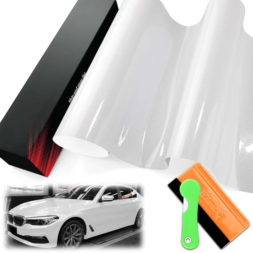 1FTx5FT PET Super Gloss Metallic Sparkle White High Glossy Vinyl Wrap Auto Car Sticker Decal Film Sheet Bubble Free Air Release Technology with Tool Set