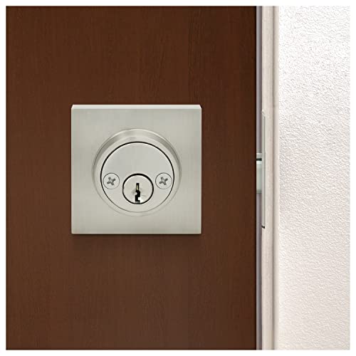 Image of Nuk3y Hulk Series Lever Door Handle Slim Square Modern Contemporary Lever Set (Deadbolt [Double Cylinder], Satin Nickel)