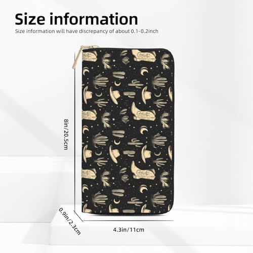 Leather Thin Slim Wallets for Women Men - Fashion Black Cowboy Boots Cactus Print Card Wallet Holder with Zipper2