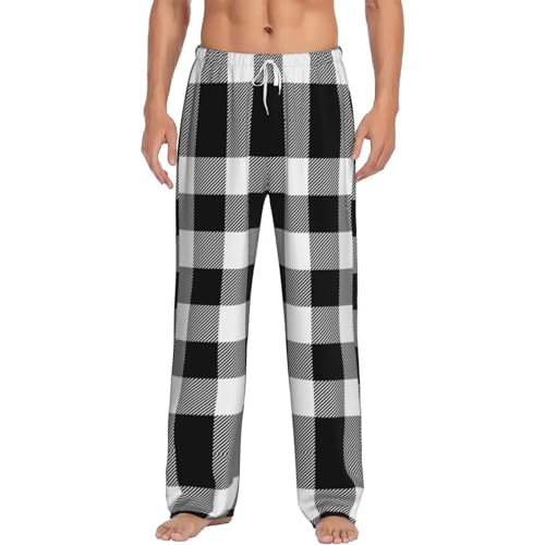 White And Black Plaid Pattern Mens Pajama Pants Comfy Lounge Pjs Pants Casual Pajama Bottoms