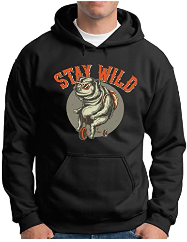 Pull à capuche ours sur tricycle noir vêtement humour homme 4XL