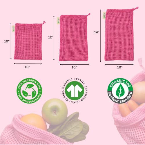 Image of Vegetable Bag for Fridge (3 pcs), Fridge Storage bags with Drawstrings, 100% Cotton Vegetable Storage Bags for Refrigerator, Keeps Veggies Fresh Longer, Eco-Friendly Fridge Bag (Onion Pink - 3 Pack)