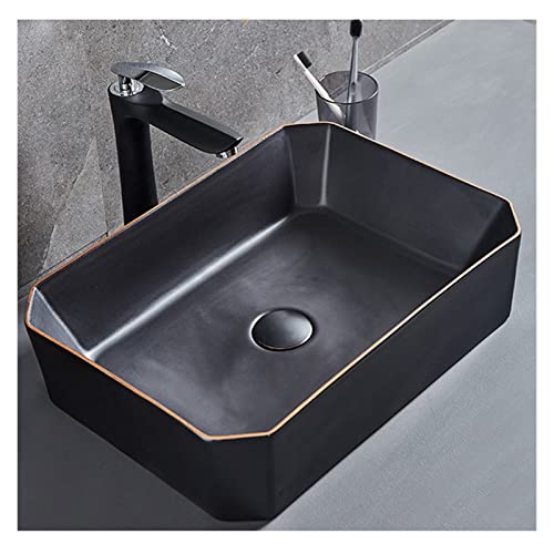 JNWEIYU Square Artistic Vessel Sink Bathroom, Above Counter Vessel, Unique Rectangular Artistic Ceramics, Household Wash Basin Vanity Sink Bowl Top Wash Basin (Color : Single Basin)