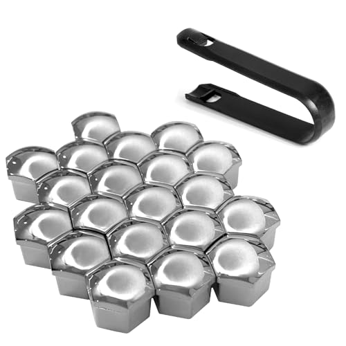 UQWU 20PCS Car Lug Nut Covers, 17mm Silver Hexagonal Center Bolt Caps, Universal Lug Nut Caps with Removal Clips, Rustproof Hub Bolt Head Protector, Tire Trim Accessories for Most Cars (17mm)