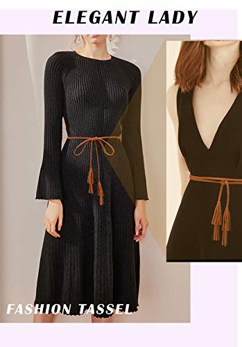 TeeYee Women Girls Multi Colors Braided Waist Tie Belt/Rope/Chain with Tassel Fringe Wrap Cloth Belts for Ladies Dress Pants4