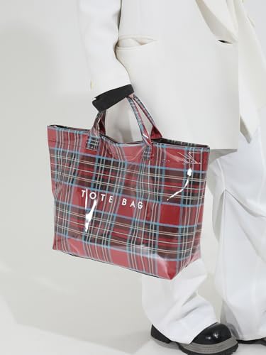Image of PVC Tote Bag Gifts for Women Large Tote Purse Kraft Paper Letter Print Hobo Handbags for Work Beach Shopping Travel