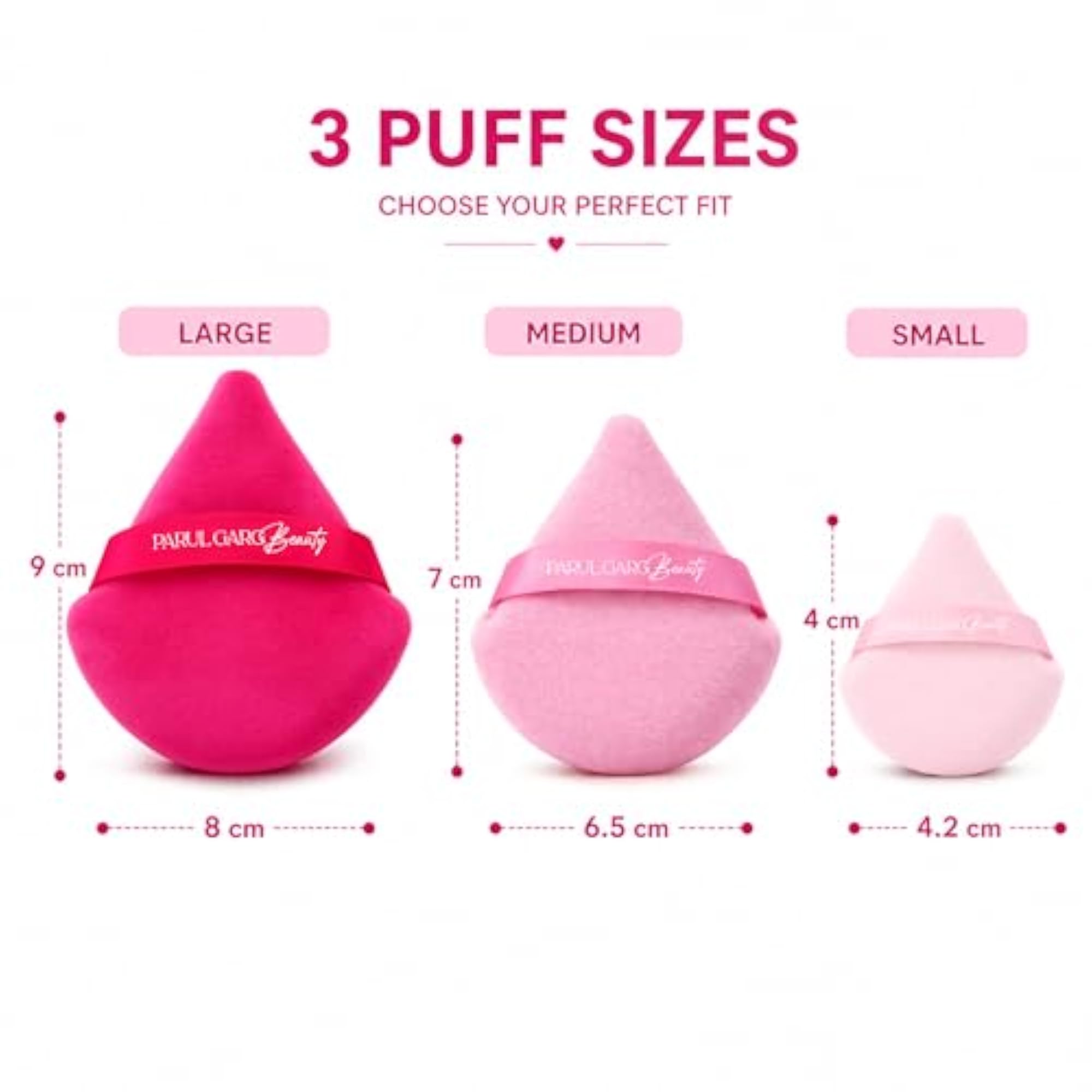 Beauty Makeup Puff Trio Set with Strap, Reusable Cosmetic Sponges