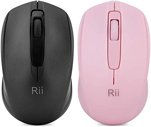 Image of Rii Wireless Mouse for Laptop, USB Wireless Mice Optical Mini Mouse for PC Computer with Nano Receiver for School Kids Office Home (Black&Pink 2 Pack)