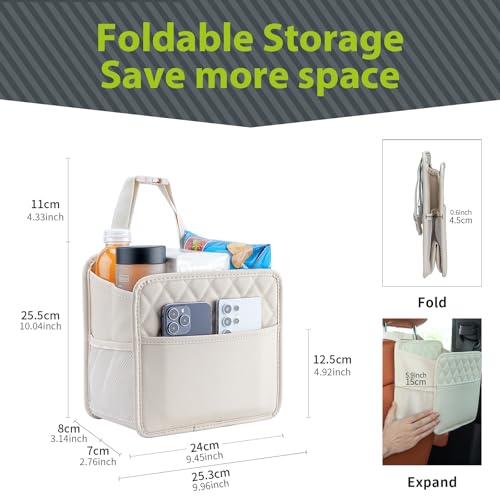 Image of FrgKbTm 2Pack Car Seat Back Hanging Bag Car Document Holder Multi-Pocket Bottle Bag Storage Box Organizer Travel Tidy Pouch Pocket Kids Beige