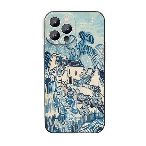 WMCFNG Compatible with iPhone Case,Aesthetic Claude Monet Painting Water Lilies Flower Floral Art iPhone 13 Case,Slim Shockproof Case for Women Girls (Landscape with Cottages, iPhone 13 Pro Max)