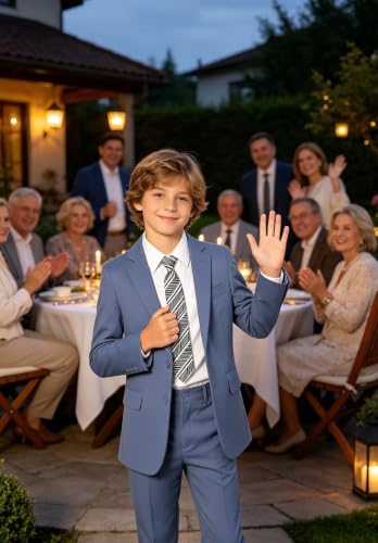 Image of Kids Suits for Boys Summer Dress Clothes Toddler Boy Tuxedo Wedding Outfit | beach wedding guest ring bearer outfit, boys formal dress clothes, teen back to school homecoming suit, slim fit 3 piece set