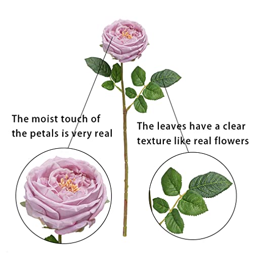 DUYONE Fake Flowers for Decoration Home Decor Artificial Flowers Austin Rose Peony Latex Fake Flower Living Room Decoration Vivid Pink Roses Peonies (Light Purple 4pcs) - Image 2