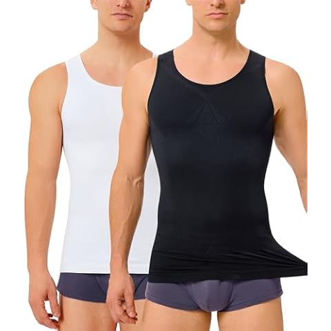 TAILONG 2 Pack Compression Shirt Men Shapewear Tummy Control Slimming Body Shaper Tank Top Undershirt Cover