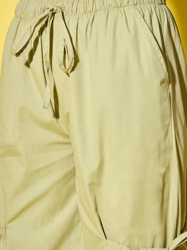 Image of DIMPY GARMENTS Solid Cotton Blend Women's Cargo Pants | Adjustable Tie-Side Cargo Pockets