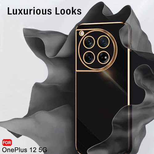 Image of TheGiftKart Luxurious Golden-Plated Back Cover Case for OnePlus 12 5G | Raised Lips for Camera & Screen Protection | Shockproof Design | Stylish Back Cover Case for OnePlus 12 5G (TPU, Black)