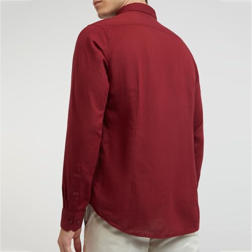 Image of Raymond Men Slim Fit Solid Pattern Linen Cotton Blend Regular Collar Full Sleeve Casual Shirt