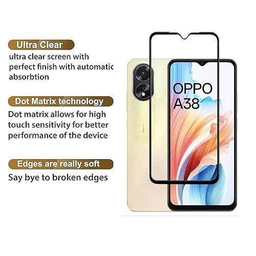 Image of Casodon Designed for Oppo A38 Tempered Glass Screen Protector Guard (Black) Full Screen Coverage with Easy Installation Kit