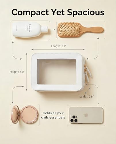 Image of LETGO Clear Makeup Bags, TSA Approved Toiletry Bag with Zipper,Transaparent Beach Makeup Organizer Bag for Beach Travel Essentials,Clear Cosmetic Bags for Women Men(O-Beige)