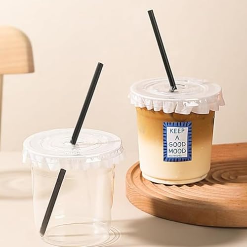 AOBOPO プラスチックカップ 蓋付き 100 個セット 透明設計 使い捨てタイプ 360ml 最適容量 コーヒーカップ兼用 フラット形状 冷たいドリンクカップに最適 パーティー・テイクアウトカップ両対応
