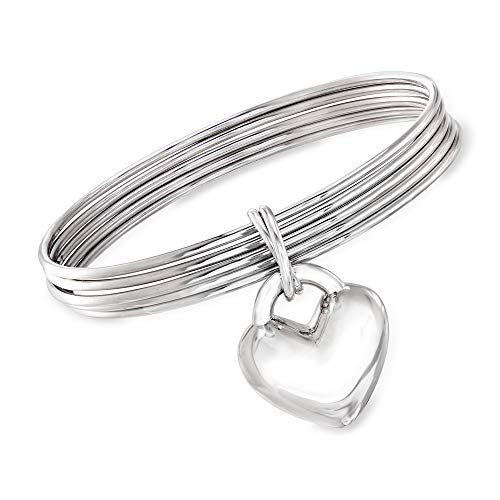 Ross-Simons Italian Sterling Silver Bangle Bracelet With Heart Charm. 8 inches