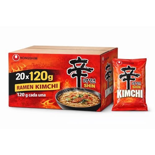 Ramen Nong shin Kimchi, Fideos Instantáneos Nong con Kimchi, Shin Ramyun, Instant Noodle Ramen Corea, Original Coreano, Agrega agua caliente y cocina por 5 minutos, Contiene 20 unidades de 120 g