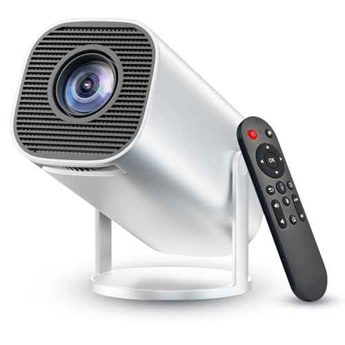 Mini Beamer，Smart Beamer 4K Full HD 1080P Unterstützt Android 14，Projektor Tragbarer mit WiFi 6 und Bluetooth 5.2，Auto Keystone 180° Drehbar Kompatibel mit HDMI/TV Stick/Memory Stick/Laptop, Silbern