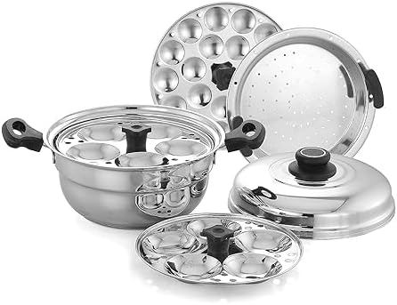 Maxx Idlipot - Multi Idli Pot Stainless Steel - Compatible with Gas & Induction - Includes Dhokla Maker with Steamer, 2 Idli Plates, 1 Mini Idli Plate – Momo Idiyaapam Maker