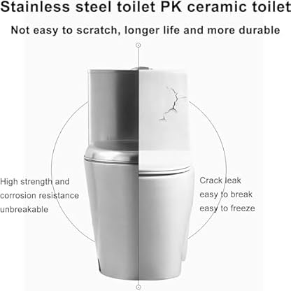 304 Edelstahl kommerzielle Toilette, hocheffiziente wassersparende einteilige Toilette, Badezimmer leistungsstarke Dual-Spül-WC, mit Soft-Closing Toilette geeignet für Krankenhäuser (Größe: – Bild 7