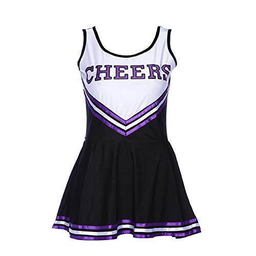 Greetuny 1pcs Cheerleading Uniform sans Manches 4 Couleurs Rayé Slim Fit Robe High School Musical Animatrice Costume Costume, Noir, L Cover