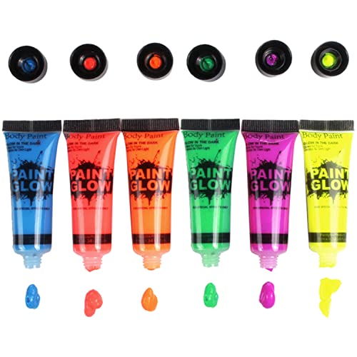 Glow in Dark Body Paint Body&Face Glow Backlight Neon Fluorescent 0.34oz Set of 6 Tubes